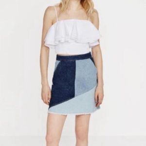 zara basic patchwork denim skirt